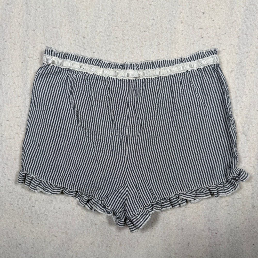 Full Tilt Blue White Striped Ruffle Pajama Shorts Lace Trim Bow Size L - Picture 2 of 7